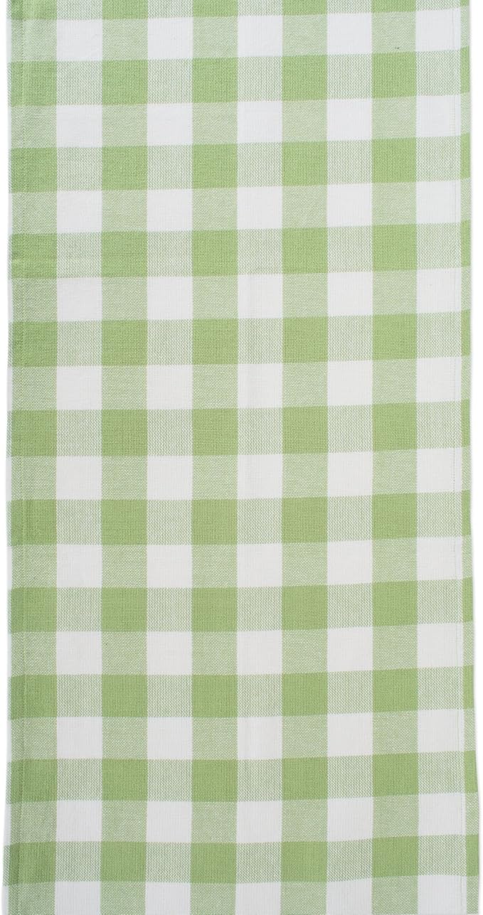 DII Heavyweight Fringed Check Tabletop Collection, Table Runner, 14x108, Bright Green