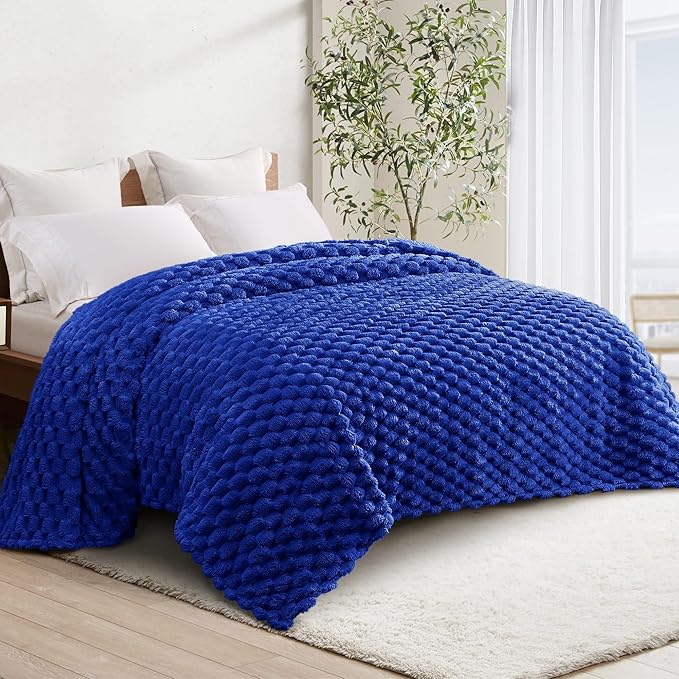 Whale Flotilla King Size Blanket for Bed with Jacquard Pattern, Fuzzy Soft Cozy Exquisite Blankets for All Season, Warm and Fluffy, 90x104 Inch, Blue