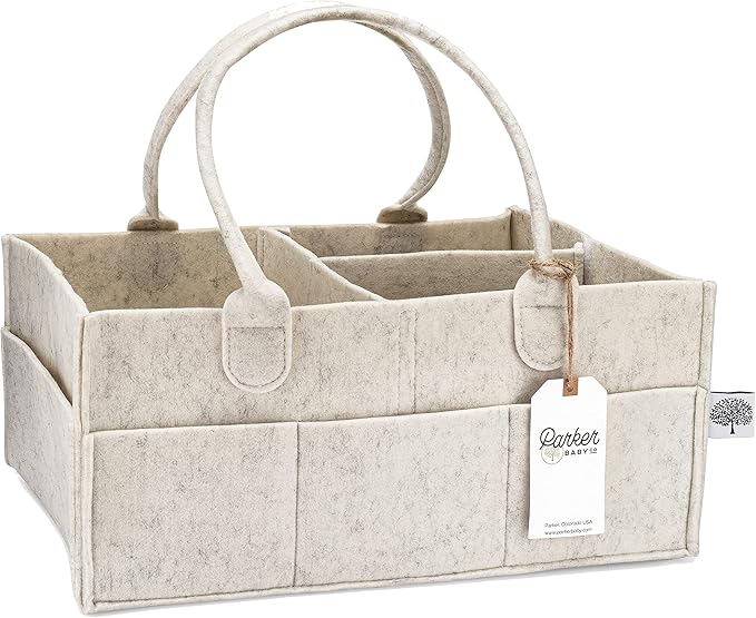 Parker Baby Diaper Caddy - Nursery Storage Bin and Car Organizer for Diapers and Baby Wipes - White, Large