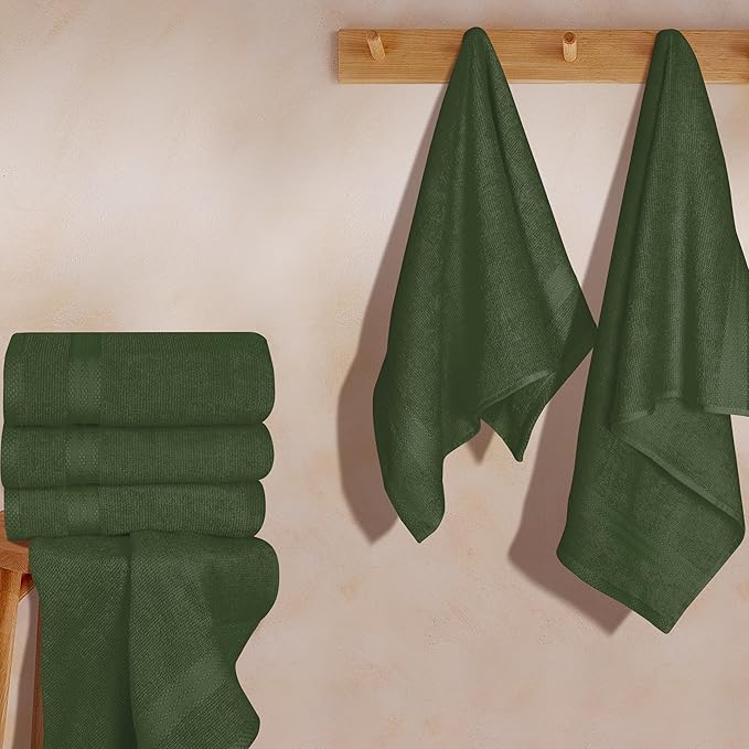 GLAMBURG Ultra Soft 6-Piece Hand Towel Set 16x28-100% Ringspun Cotton - Durable & Highly Absorbent Hand Towels - Ideal for use in Bathroom, Kitchen, Gym, Spa & General Cleaning - Olive Green