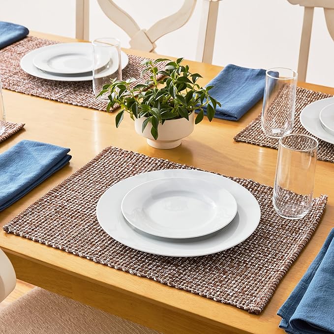 Sweet Home Collection 100% Cotton Placemats for Dining Room Rectangle Two Tone Woven Fabric 13" x 19" Soft Durable Table Mat Set, Set of 4, Chocolate