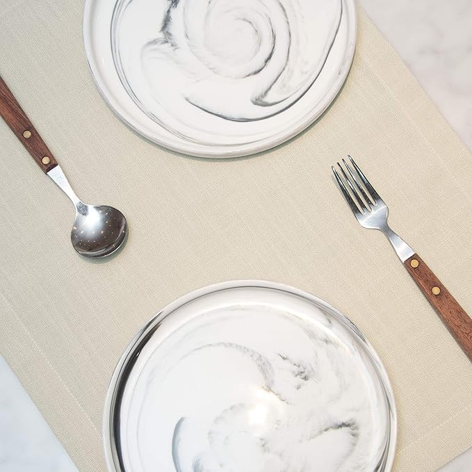 Table Placemats, Machine Washable, Non-Wrinkle Linen Texture Farmhouse Modern Dining Table Mats Set of 4, Beige