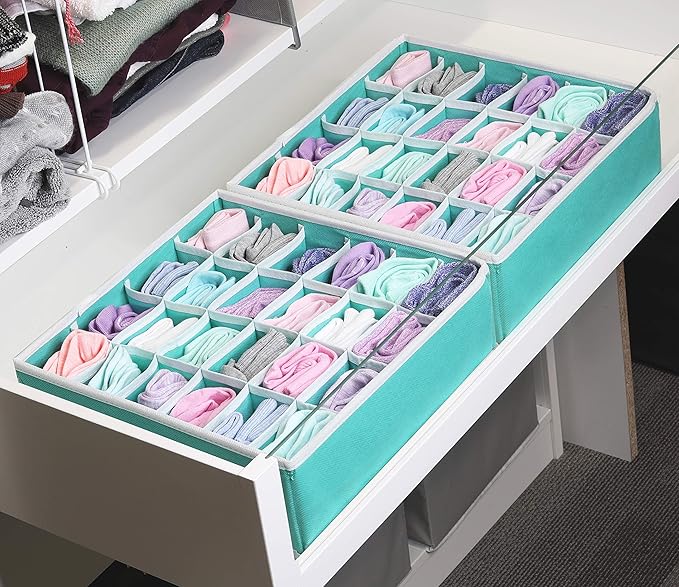 Simple Houseware 2 Pack Closet Sock Organizer, 24 Cell Drawer Divider, Turquoise