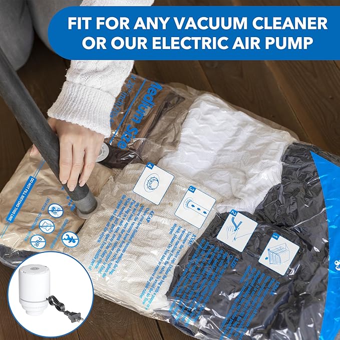 Vacuum Storage Bags with Electric Air Pump 8 Combo (2 Jumbo/2 Large/2 Medium/2 Small), Plastic Packaging Bags,Travel Vacuum Bags For Luggage,Clothes, Pillows, Comforters, Blankets, Bedding