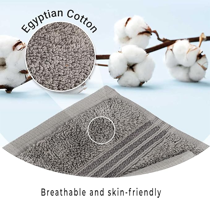 Superior Egyptian Cotton 8-Piece Towel Set, Assorted Towels for Home Bathroom, Master, Guest Bath, Decor Essentials, Includes 2 Bath, 2 Hand, 4 Face Towels/Washcloths, Quick Dry, Absorbent, Charcoal