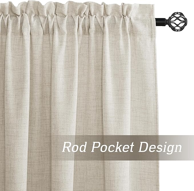 RYB HOME Curtains & Drapes Linen Sheer, Light Filtering Curtains 72 inches Long, Weave Textured/Rod Pocket, Cream Colored, W 52 x L 72 inches, 2 Panels Set