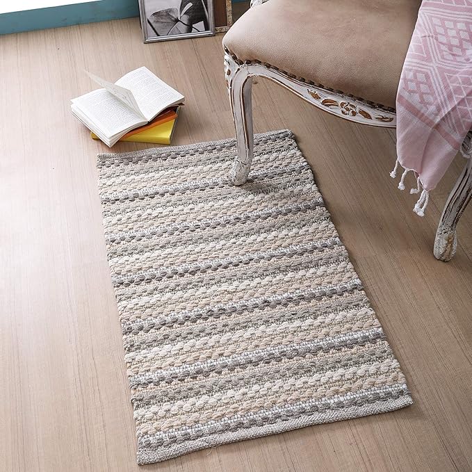 Chenille Bath Mat Rug 24x36 inch- 100% Cotton Soft Absorbent and Machine Washable Shower Bath Rug - Linen Combo