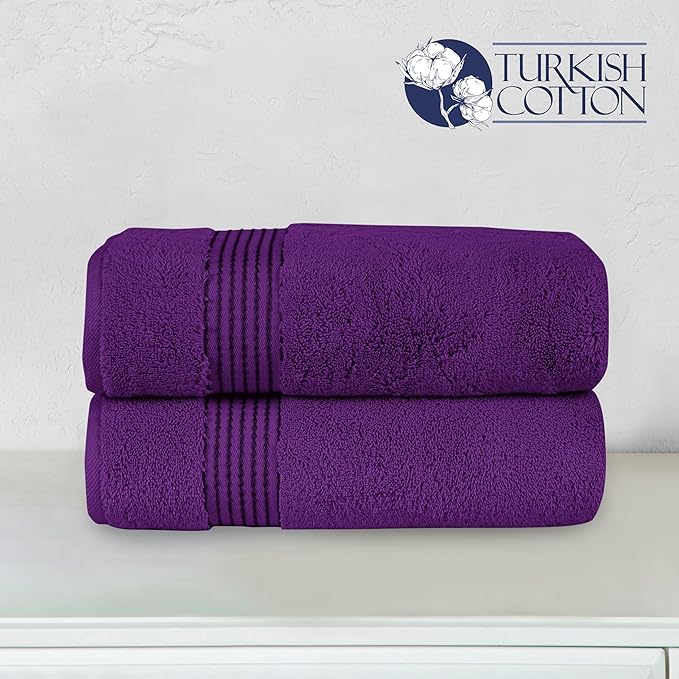 Elegant Comfort Premium Turkish Cotton 2 Pack Bath Towel Set - 27 x 54 inch, Luxurious Hotel Spa Quality 100% Turkish Cotton 2PC Bath Towel Set - Highly Absorbent - Soft Bathroom Towels, Purple