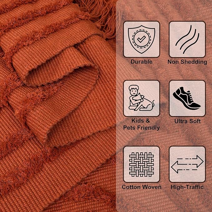 LEEVAN Washable Rugs for Living Room 5x8, Terracotta Tufted Rainbow Nursery Rug, Boho Low Pile Bedroom Floor Carpet, Modern Farmhouse Kids Room Rug for Dorm/Bedside/Classroom/Room