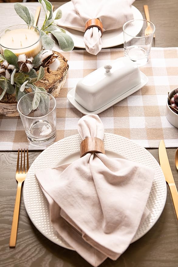 DII Heavyweight Fringed Check Tabletop Collection, Table Runner, 14x108, Stone Brown