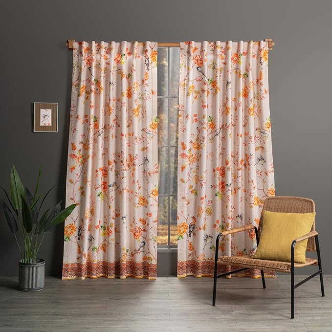 Maison d' Hermine Curtains for Living Room 100% Cotton 84 inch Length One Panel Light Filtering Curtains for Bedroom Windows with Rod and Loop Pockets Drapes (Kelim Prairie, 50" W x 84" L)