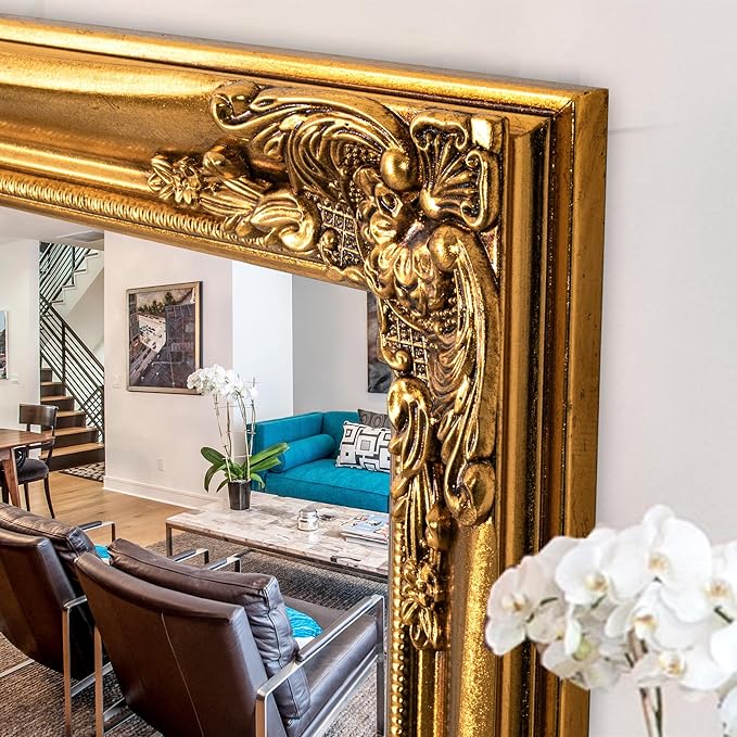 Chende 23" x 47" Gold Vintage Mirror for Wall, Decorative Wall Mirror with Wood Ornate Frame, Large Bathroom Mirror Wall Mounted, Elegant Gold Mirror for Entryway, Hallway, Home Office