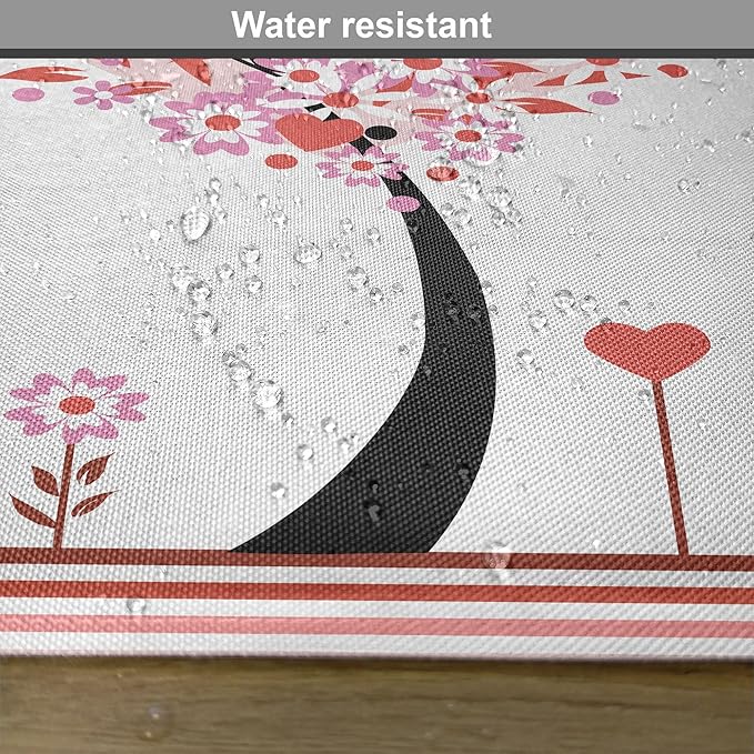 Ambesonne Valentine Place Mats Set of 8, Heart Shaped Tree Daisies Wildflowers Red Leaves Forest Romance Season Image, Washable Fabric Placemats for Dining Table, Placemat 8 pcs, Pink Red