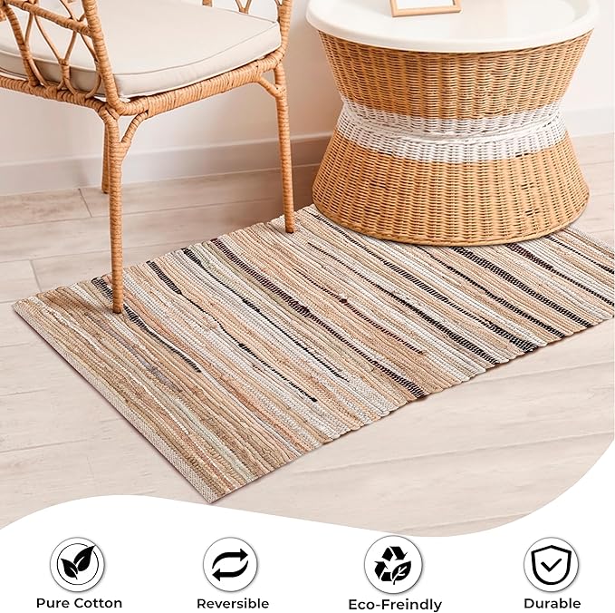 Rug Area Rugs Cotton Linen 2x3 Ft Multicolour Chindi for Livingroom Bedroom Washable RagRug Reversible Farmhouse Kitchen RunnerRug Carpet Area Runner Mat for Hallway, Entryway