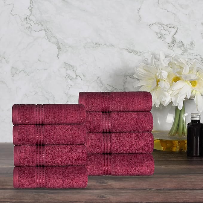 Superior Egyptian Cotton 8-Piece Hand Towel Set, Towel Basics For Quick Dry, Absorbent Small Towels, Facial, Spa, Kitchen, Bathroom Essentials, Apartment, Guest Bath, Soft, Washcloth, Burgundy