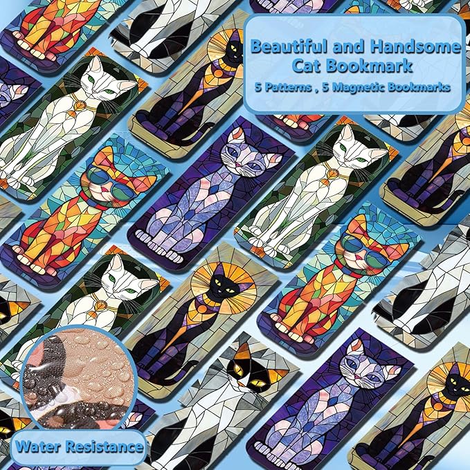 Magnetic Bookmarks 5 Pcs Art Cat Magnetic Book Markers Page Clip for Adult Kids Unique Cat Book Markers for Students Teachers School Home Office Reading Book Lovers