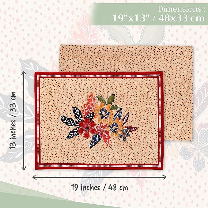 Maison d' Hermine Placemats Set of 4 100% Cotton Washable Cloth Place Mats, Reusable Table Mats for Kitchen Dining Decoration, Party, Wedding, Restaurant (Kalahari, 13" x 19")