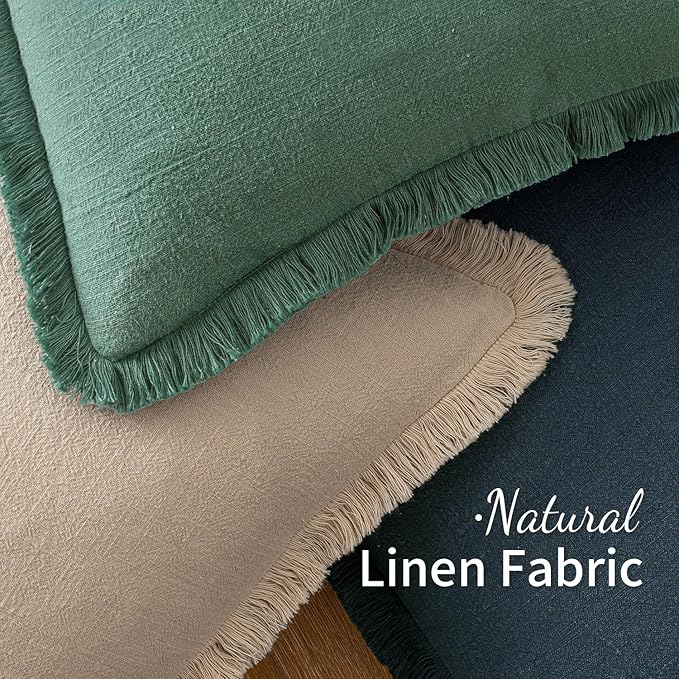 MIULEE Decorative Throw Pillow Covers Neutral Linen Fringe Throw Pillows Set of 2 Navy Blue Boho Farmhouse Cushion Covers with Tassels for Couch Sofa Bed Living Room Spring Home Decor 20x20 Inch