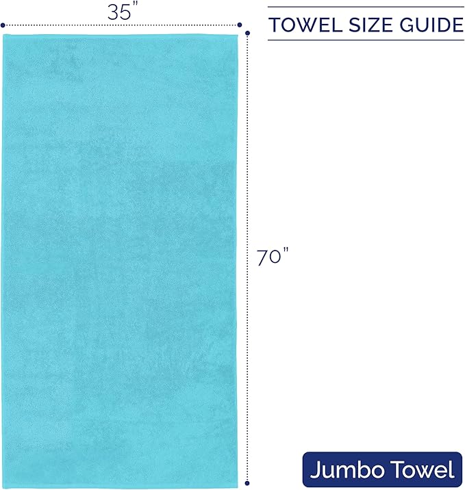 Elegant Comfort Premium Turkish Cotton 1 Piece Jumbo Bath Towel - 35 x 70 inch, Luxurious Hotel Spa Quality 100% Turkish Cotton Large Bath Towel - Highly Absorbent - Soft Bathroom Towel, Aqua