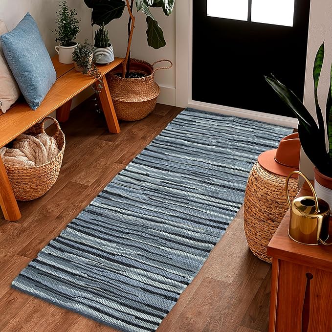 Rug Area Rugs 2x6 Ft Charcoal Cotton Hand Woven for Livingroom Bedroom RagRug Reversible Farmhouse Kitchen Carpet Indoor Large Area Runner Mat for Hallway, Entryway 24x72 Inch