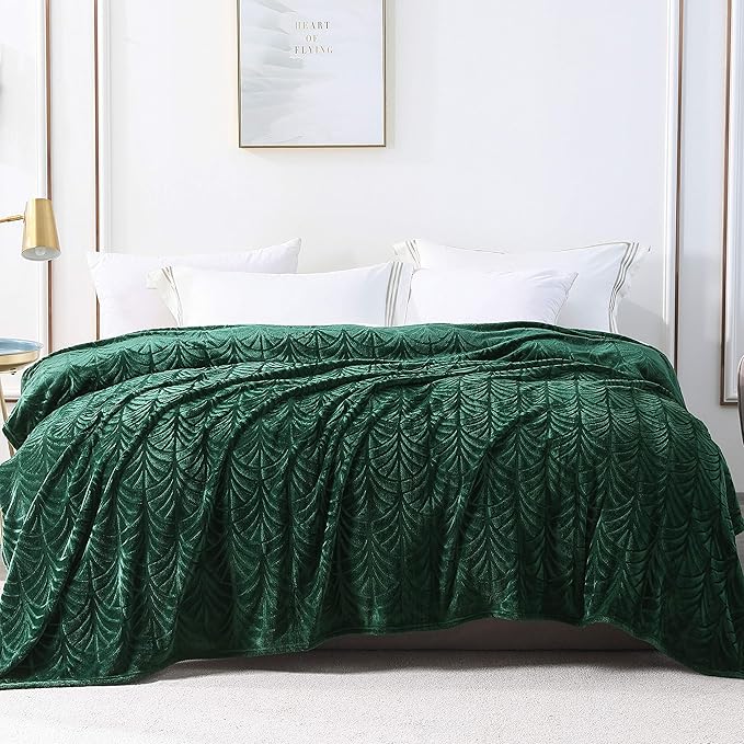 Whale Flotilla Flannel Fleece Twin Size Blanket for Bed, Soft Fluffy Velvet Bedspread Coverlet with Decorative Vintage Pattern for All Season, Warm and Lightweight, 60x80 Inch, Deep Green