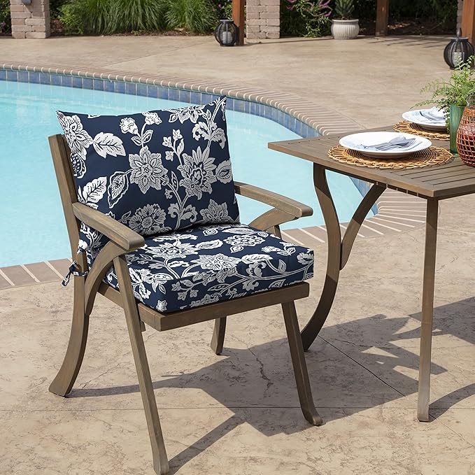 Arden Outdoor Dining Chair Cushion, 21 x 21, Rain-Proof, Fade Resistant 21 x 21, Sapphire Blue Ashland Jacobean
