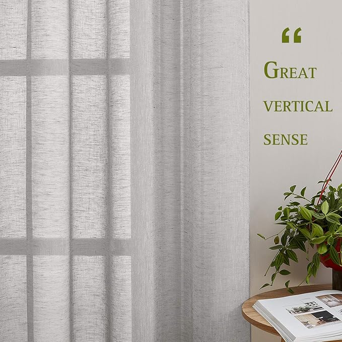 NICETOWN Flax Sheer Linen Curtains Privacy Protection for Bedroom, Retro Style Semitransparent Textured Sheer Curtain Drapes Light Filter with Grommet Top, Grey, W52 x L45, Sold as 2 PCs