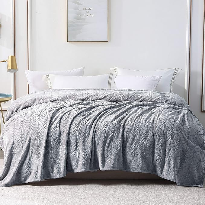 Whale Flotilla Flannel Fleece Twin Size Blanket for Bed, Soft Fluffy Velvet Bedspread Coverlet with Decorative Vintage Pattern for All Season, Warm and Lightweight, 90x66 Inch, Silver Grey