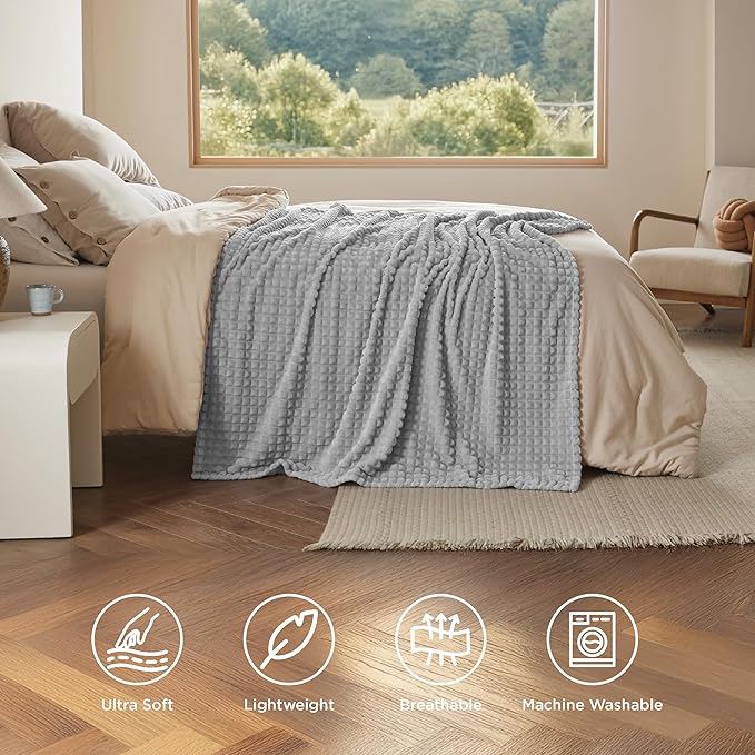 Bedsure Grey Throw Blanket for Couch - Warm, Cozy & Soft Blanket for Women, Cute Small Fleece for Girls, Ideal for Chair & Bed, Light Grey, 50x60 Inches