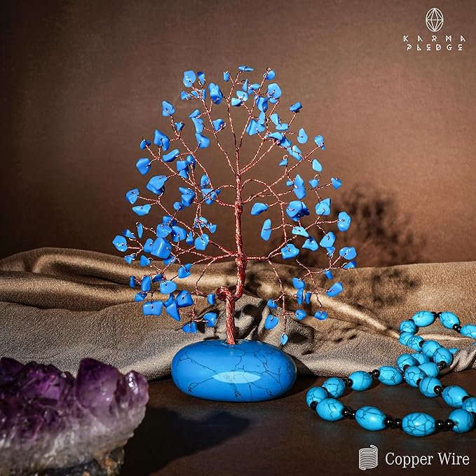 Crystal Tree of Life Home and Office Feng Shui Decor, Turquoise Healing Crystal Handmade Bonsai Tree for Positive Energy, Good Luck, Money, Christmas Decor, Birthday Gifts for Women, Mom