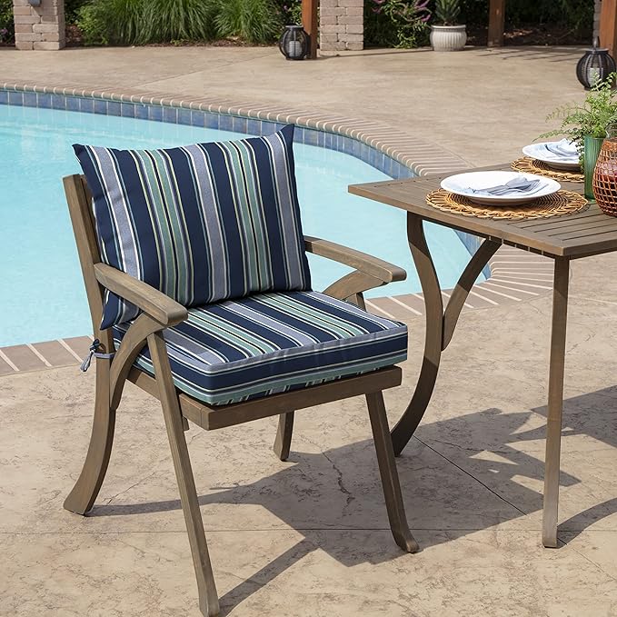 Arden Outdoor Dining Chair Cushion, 21 x 21, Rain-Proof, Fade Resistant 21 x 21, Sapphire Aurora Blue Stripe