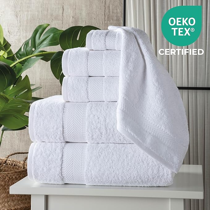 TEXTILOM 6 Pcs Bath Towel Set – Hotel and Spa Quality & Soft & Absorbent & Quick Dry Bath Towels for Bathroom –100% Turkish Cotton Bathroom Towels Set (2 Bath Towels,2 Hand Towels,2 Washcloths)-White