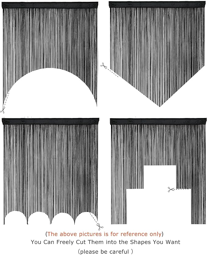 Doorway String Curtain Door Curtains,Boho Hippie Hanging Patio Tassels Screen Room Decor Bedroom Wall Window Closet Kitchen Living Room Fringe Divider Panel Laundry Room(39×79in/100×200cm, Black)