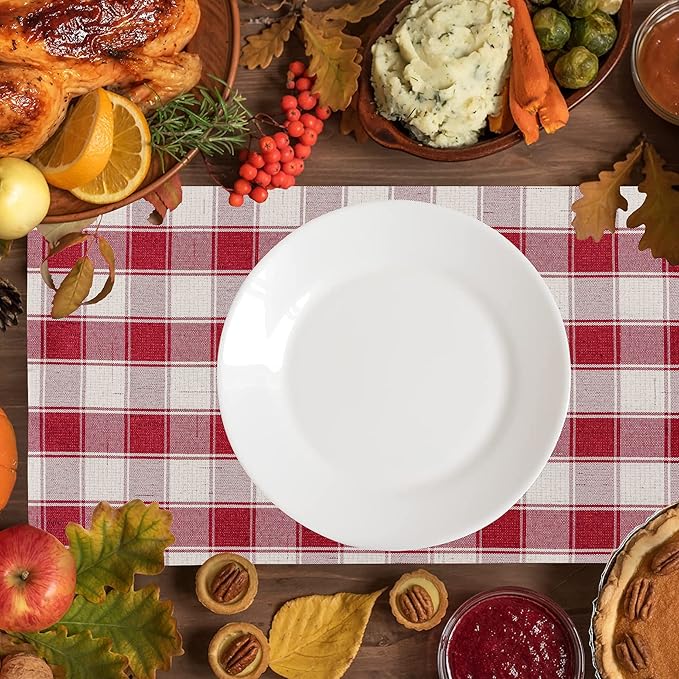 Home Brilliant Red Placemats Set of 6 Farmhouse Buffalo Plaid Table Mats Heat Resistant Dining Dinner Place Mats for Kitchen Table Dinner Mats, 13 x 19 inches, Checker, Crimson