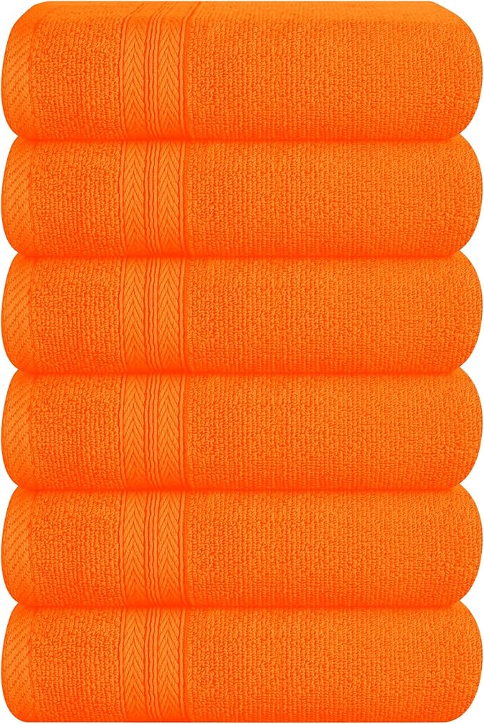 BOUTIQUO Ultra Soft 6-Piece Hand Towel Set 16x28-100% Ringspun Cotton - Durable & Highly Absorbent Hand Towels - Ideal for use in Bathroom, Kitchen, Gym, Spa & General Cleaning - Orange