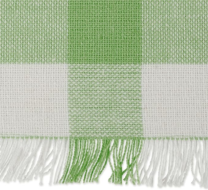 DII Heavyweight Fringed Check Tabletop Collection, Table Runner, 14x108, Bright Green