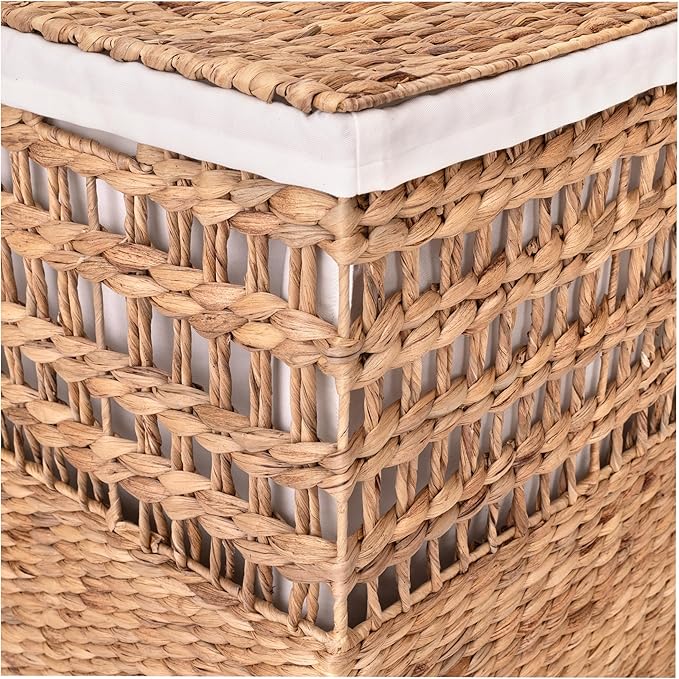Seville Classics Premium Natural Handwoven Portable Laundry Bin Basket with Carrying Handles, Household Storage for Clothes, Linens, Sheets, Rattan, 3-Piece Hamper Set