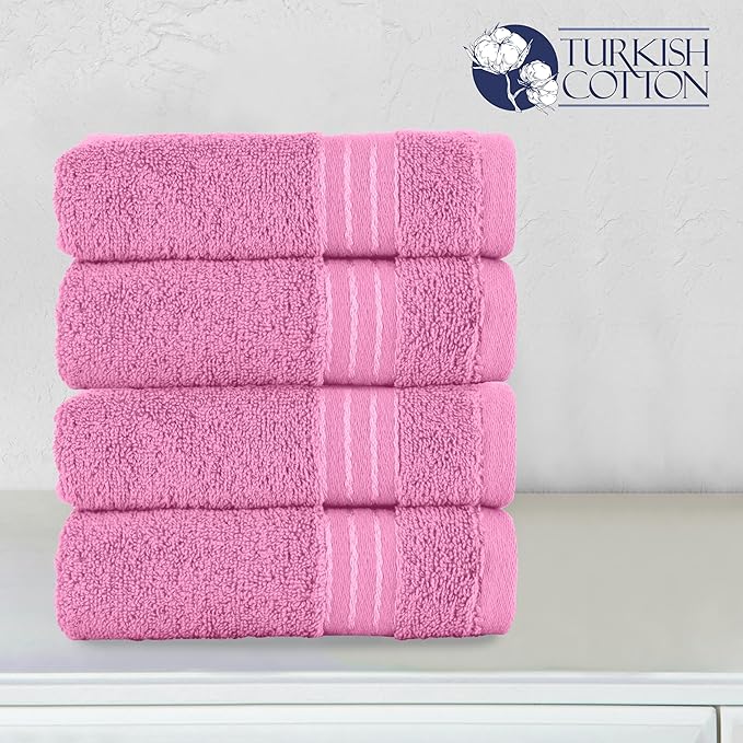 Elegant Comfort Premium Turkish Cotton 4 Pack Hand Towel Set - 16 x 28 inch, Luxurious Hotel Spa Quality 100% Turkish Cotton 4PC Hand Towel Set - Highly Absorbent - Soft Bathroom Towels, Light Pink