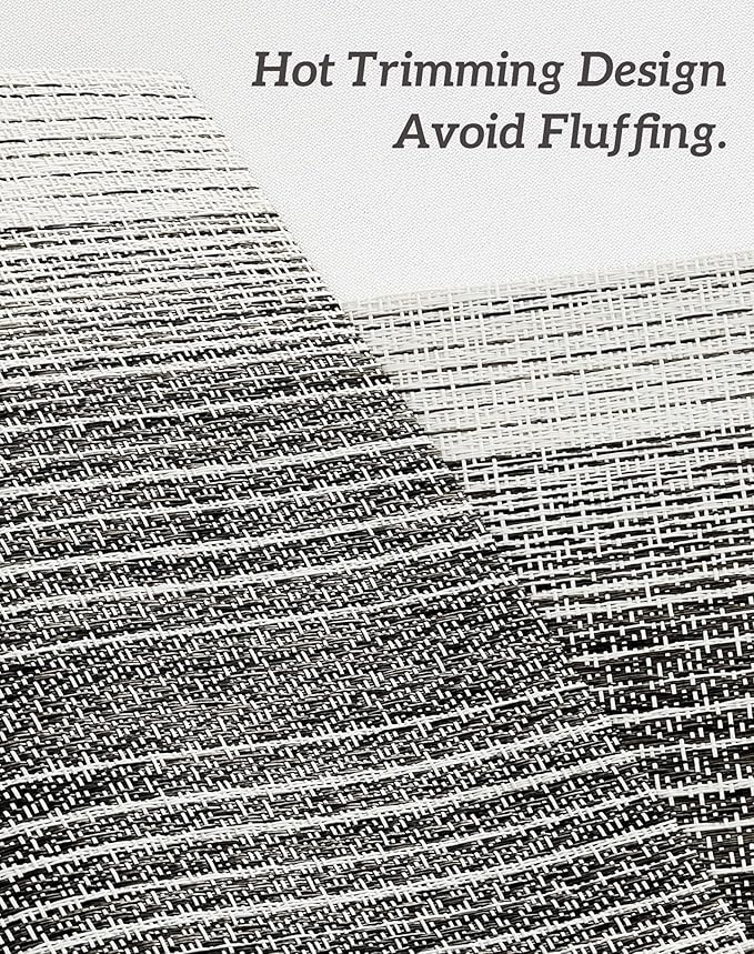 Leetaltree Black with White Woven Placemats Set of 12 - Heat Resistant Non-Slip Place mats for Dining Table, Washable Durable PVC Vinyl Woven Table Mats(Black with White, 12)