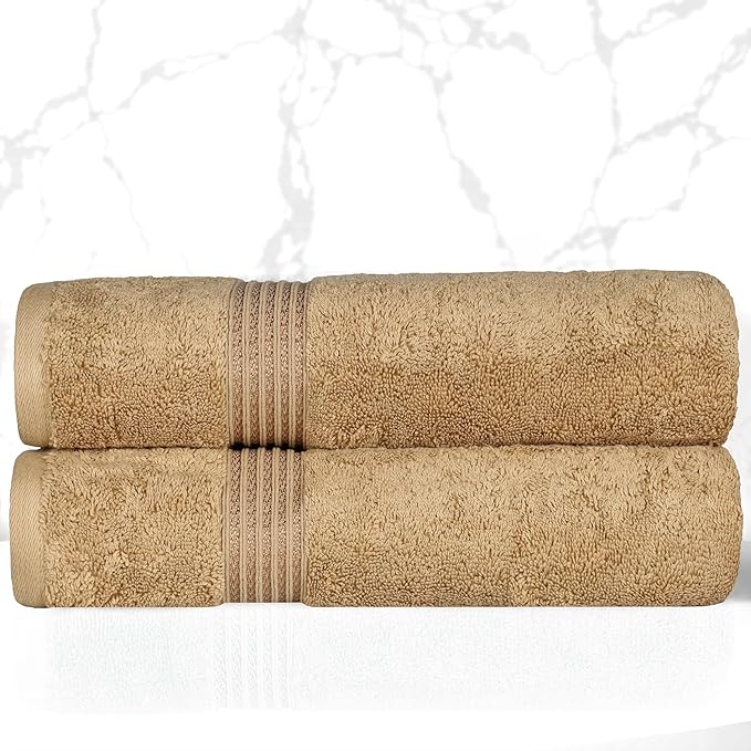 Superior Egyptian Cotton Bath Towel Set, Home Bathroom Towels, Master, Guest Bath, Decor Essentials, Quick Dry, Absorbent, Large Body Towels, Spa, Hotel, Resort, Adult, Kids, Set of 2, Toast