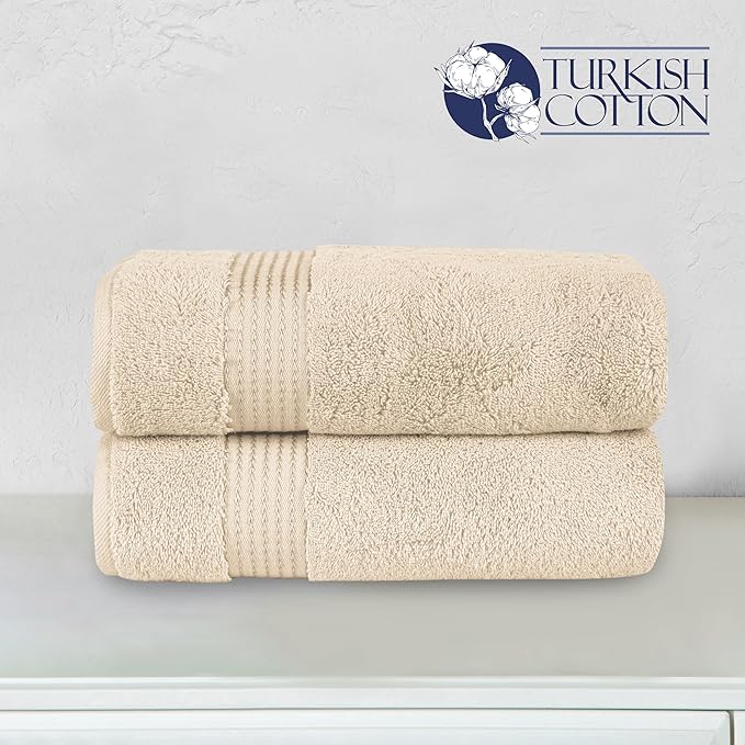 Elegant Comfort Premium Turkish Cotton 2 Pack Bath Towel Set - 27 x 54 inch, Luxurious Hotel Spa Quality 100% Turkish Cotton 2PC Bath Towel Set - Highly Absorbent - Soft Bathroom Towels, Ivory