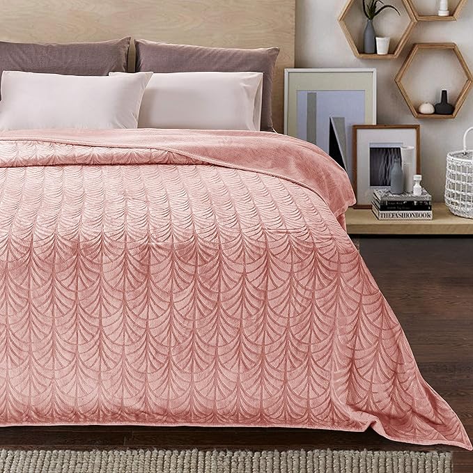 Whale Flotilla Flannel Fleece King Size Blanket for Bed, Soft Fluffy Velvet Bedspread Coverlet with Decorative Vintage Pattern for All Season, Warm and Lightweight, 90x104 Inch, Pink