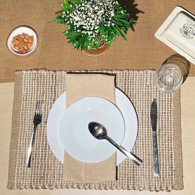 Chardin home | Natural Jute Placemats Set of 4 | 13x19 Inch. Rustic Farmhouse Place mats | Table mats Colors - Natural Jute and Ivory