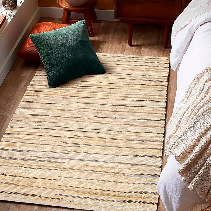 Rug Area Rugs Cotton Linen 3x5 Ft Multicolour Chindi for Livingroom Bedroom Washable RagRug Reversible Farmhouse Kitchen RunnerRug Carpet Area Runner Mat for Hallway, Entryway