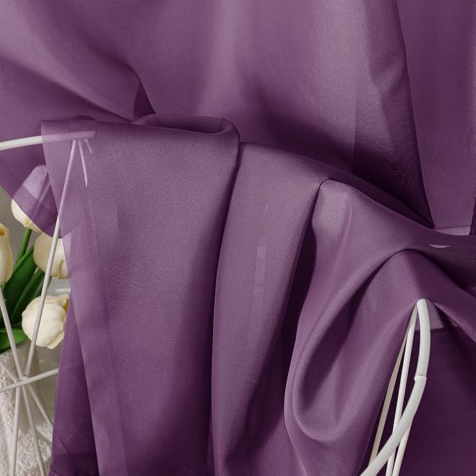 Aiyufeng Plum Purple Sheer Curtains 90 Inches Long 2 Panels, Solid Voile Top Dual Rod Pockets Stylish Breathable Drapes Window Treatment for Kid's Room/Bedroom/Living Room, 42W x 90L inches