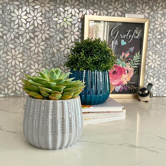 Admired by Nature 4" Ceramic Flower Planter Houseplant Ceramic Pot, Decorative Planter for Indoor Plant Succulent Plant Home Décor, Lightweight, Grey, Gray