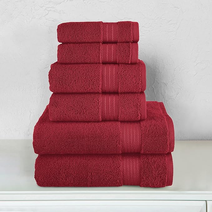Elegant Comfort Premium Cotton 6-Piece Towel Set, Includes 2 Washcloths, 2 Hand Towels and 2 Bath Towels, 100% Turkish Cotton - Highly Absorbent and Super Soft Towels for Bathroom, Burgundy