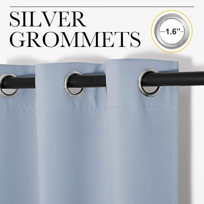 NICETOWN Blackout Window Curtains 60 inch Length 2 Panels, 34 x 60 Inch, Vintage Blue, Grommet Top Room Darkening Thermal Insulated Solid Vertical Drapes for Bedroom/Kid Room