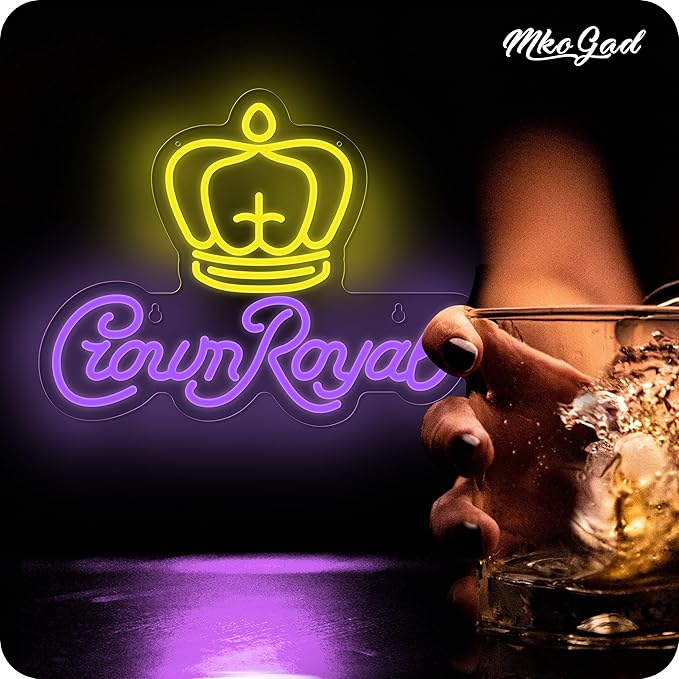 Crown Neon Sign for Wall Decor Beer Light Up Signs Whiskey LED Lights for Man Cave Bar Pub Store Party Club