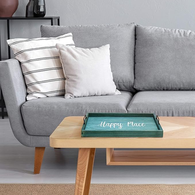 Elegant Designs HG2000-BHP Decorative Wood Serving Tray w/Handles, 15.50" x 12", Happy Place
